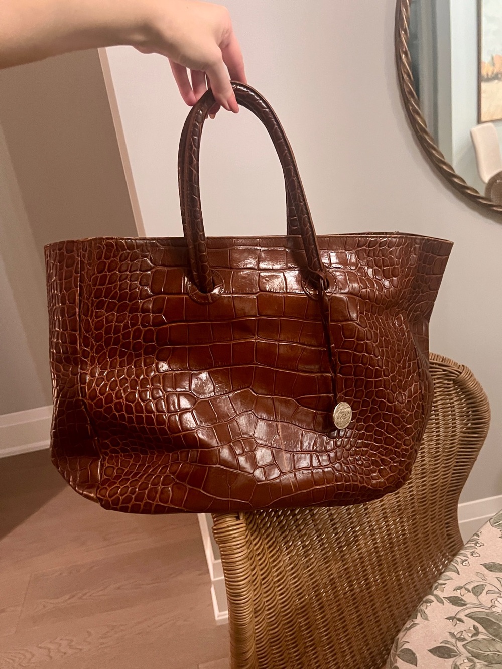Furla Brown Croc-Embossed Leather Tote Bag
